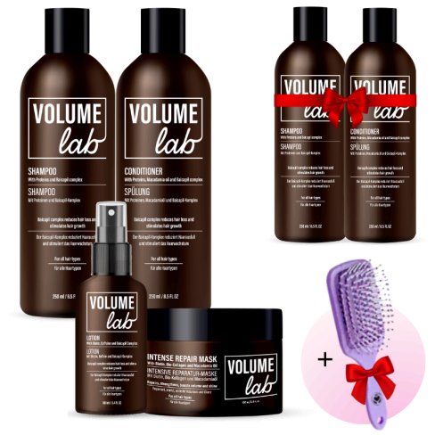 Set intensiv pentru stimularea creșterii părului, prevenirea căderii și regenerarea acestuia VOLUME LAB + Set suplimentar și perie cadou